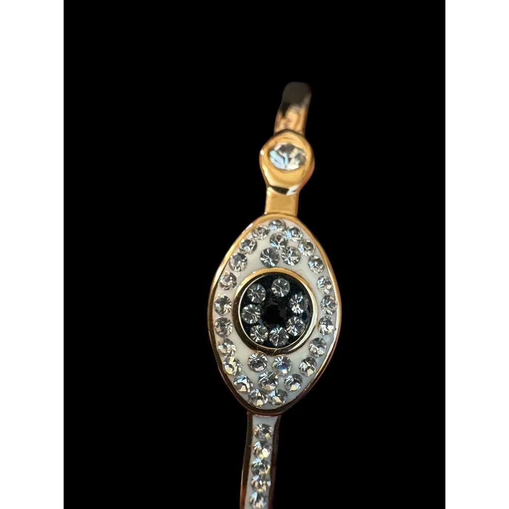 18k Gold Plated Evil Eye Cuff Bracelet Blue‎ Clear Crystals White Enamel